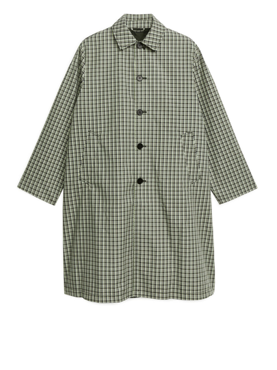 Straight-Fit Check Coat - Green