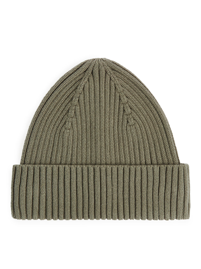 Ribbed Cotton Beanie - Brown