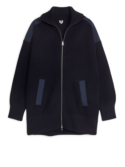 Oversized Wool Cotton Cardigan - Blue