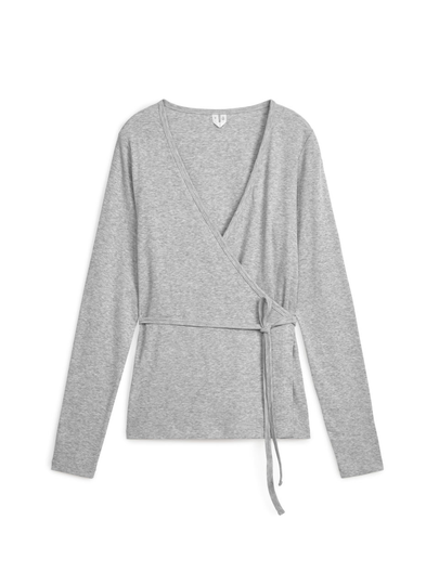 Rib-Knit Wrap Top - Grey