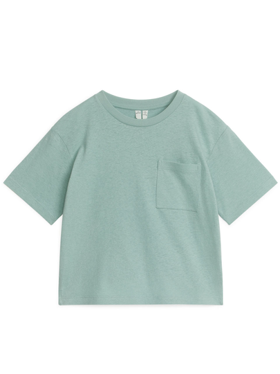 Loose Fit Linnen Blend T-Shirt - Turquoise