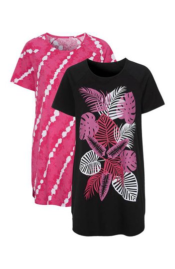 Cellbes Mönstrad trikåtunika 2-Pack Cerise Svart
