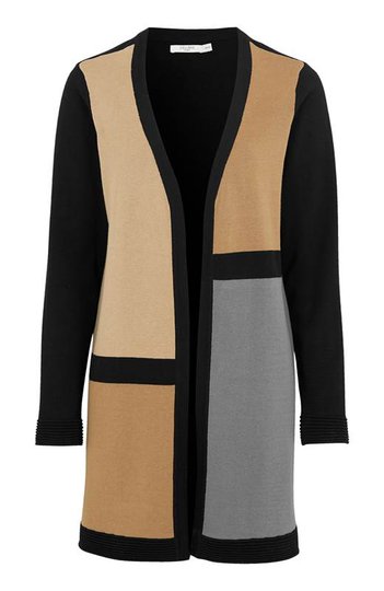 Cellbes Finstickad, mönstrad cardigan Svart Beige Rutig