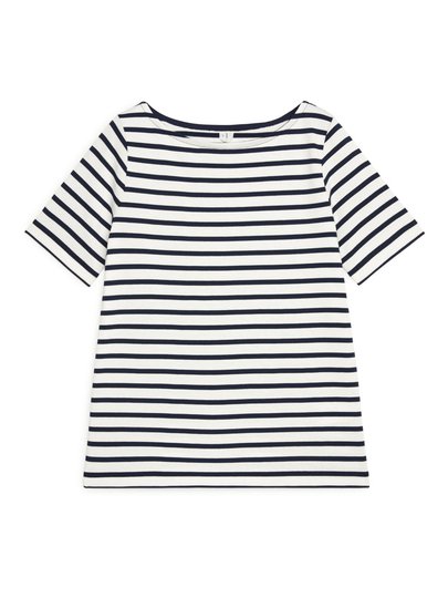 Boat-Neck Striped Top - Blue