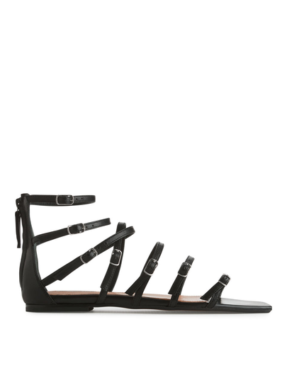 Leather Strap Sandals - Black