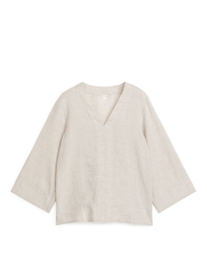Pop-Over Linen Shirt - Beige
