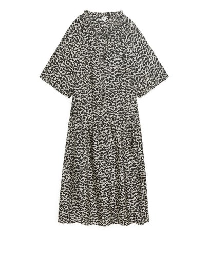 Printed A-Line Dress - Beige