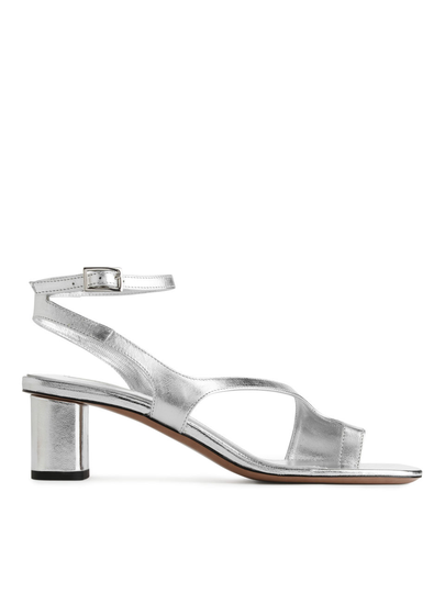 Heeled Leather Sandals - Silver