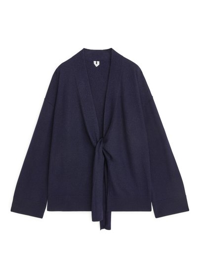 Boiled Wool Wrap Cardigan - Blue