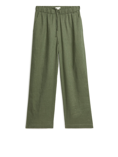 Linen Drawstring Trousers - Green