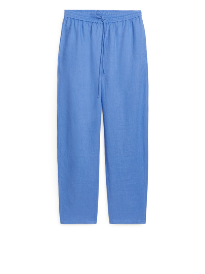 Linen Barrel Leg Trousers - Blue