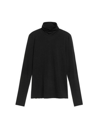 Lyocell Blend Roll-Neck - Black