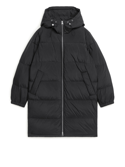 Mid-Length Down Coat - Black