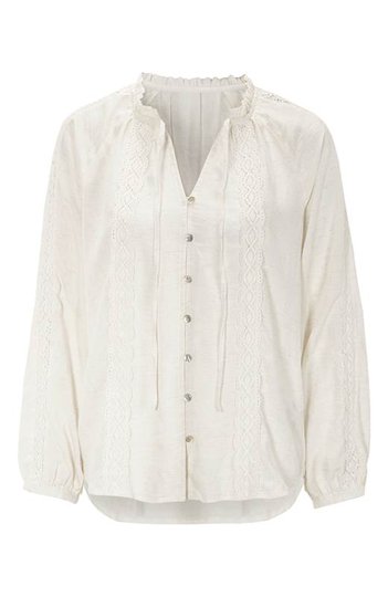 Cellbes Vävd blus med spets Ljusbeige