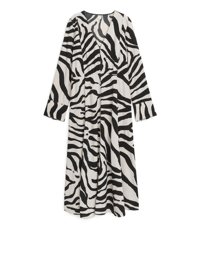 A-Line Print Dress - Black