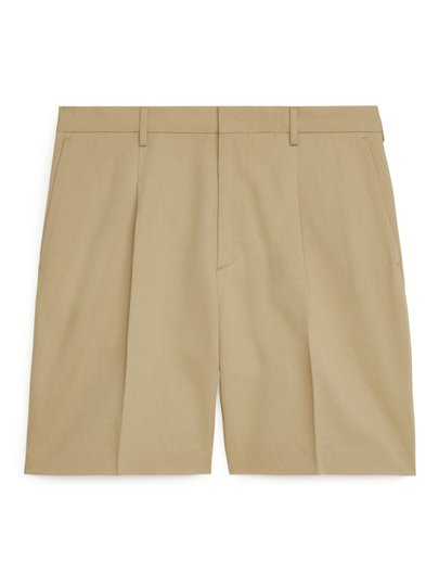 Loose Fit Linen Shorts - Beige