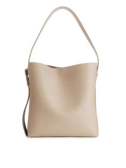 Rigid Leather Tote - Beige
