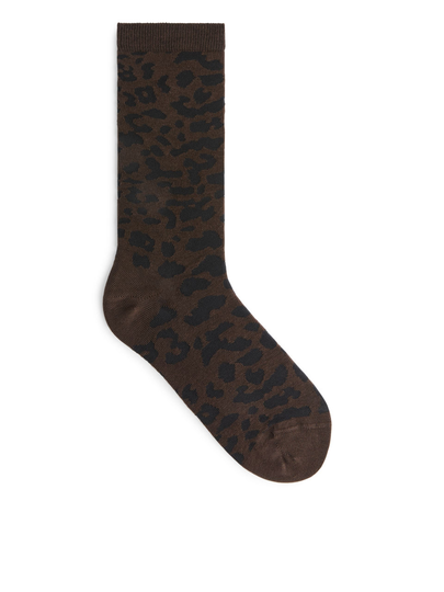 Jacquard Knit Socks - Brown