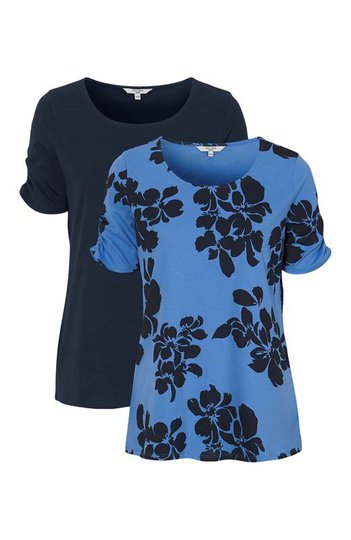 Cellbes Mönstrad topp med kort ärm 2-Pack Blå Blommig Marin