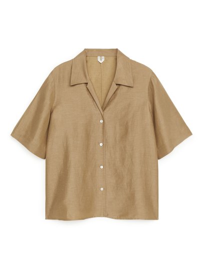 Relaxed Short-Sleeved Blouse - Beige