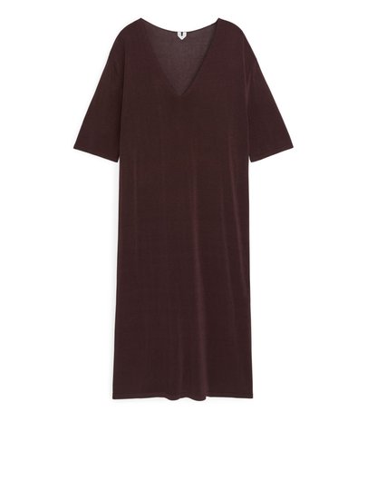 Sheer Knit Dress - Brown