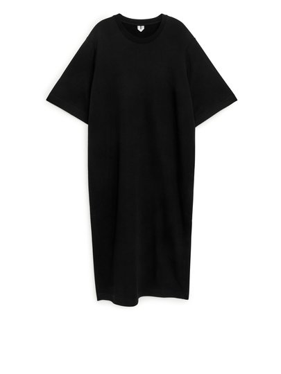 Short Sleeve Sweatshirt Dress - Black