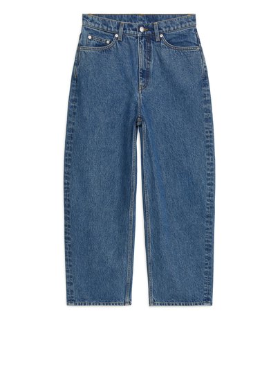 LOOSE Cropped Barrel Leg Jeans - Blue