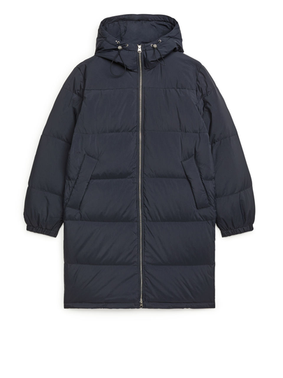 Mid-Length Down Coat - Blue