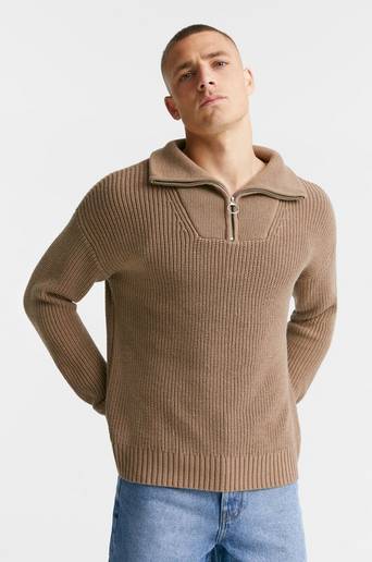 Studio Total Stickad Tröja Half Zip Ribbed Knit Beige