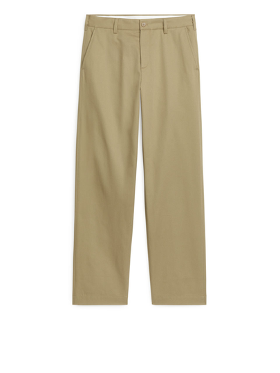 Wide-Leg Cotton Chinos - Beige