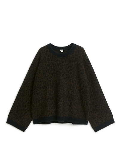 Alpaca Blend Jacquard Jumper - Brown