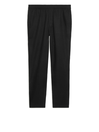 Drawstring Cotton-Linen Trousers - Black