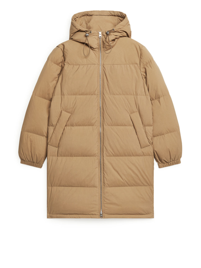 Mid-Length Down Coat - Beige