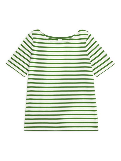 Boat-Neck Striped Top - Green
