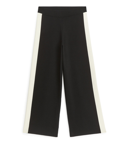 Knitted Wool Blend Trousers - Black