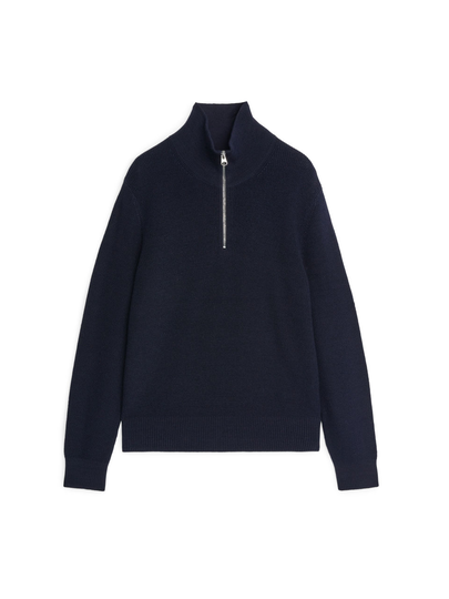 Wool & Cotton Half Zip Jumper - Blue