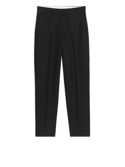 Tapered Wool Hopsack Trousers - Black