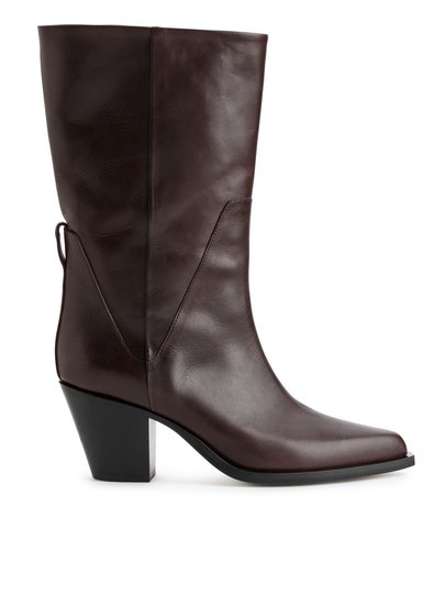 Leather Cowboy Boots - Brown