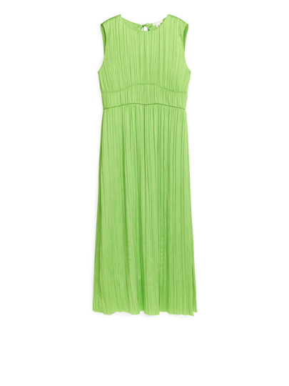 Crinkled Sleeveless Dress - Green
