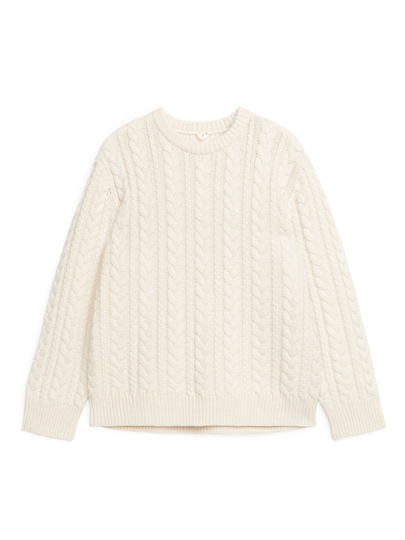 Cable-Knit Wool Jumper - White