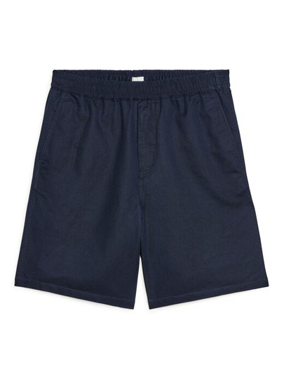 Cotton-Linen Drawstring Shorts - Blue