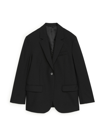 Oversized Wool Hopsack Blazer - Black