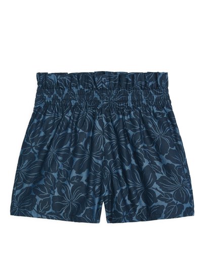 Floral Paperbag Shorts - Blue