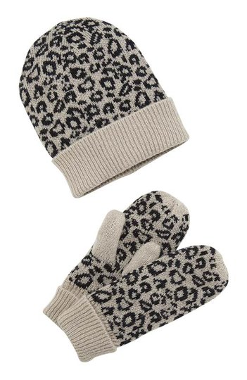 Cellbes Leopardmönstrad mössa + vantar Leopard