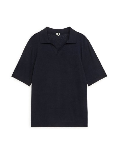Cotton Linen Polo Shirt - Blue