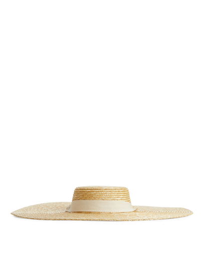 Wide-Brimmed Straw Hat - Beige