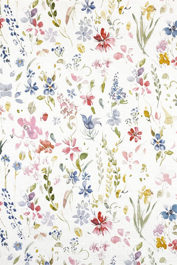 Bunt/metervara med akvarellmålade blommor