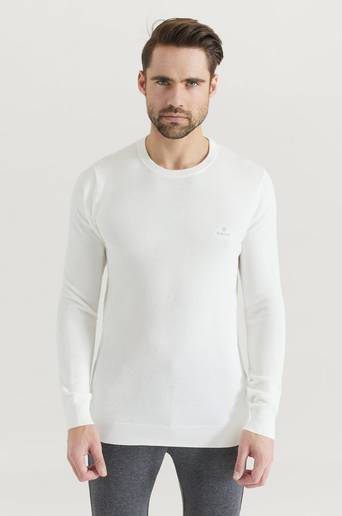 Gant Stickad Tröja Cotton Pique Crew Vit