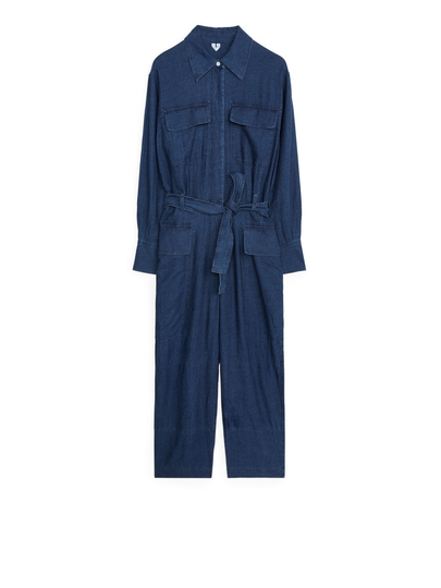 Cotton Linen Boiler Suit - Blue