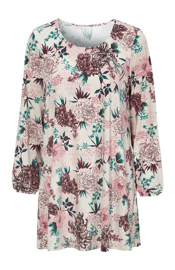 Cellbes Blommig trikåtunika Beige Mönstrad